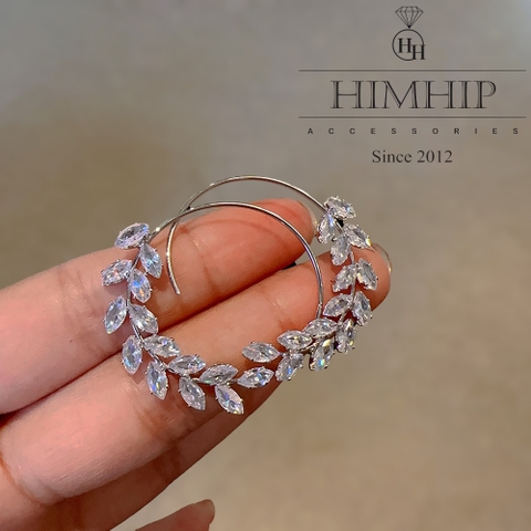 Khuyên Tai Móc Tròn HimHip Nguyệt Quế Sang Trọng HKCC Đính Phale 4x3cm