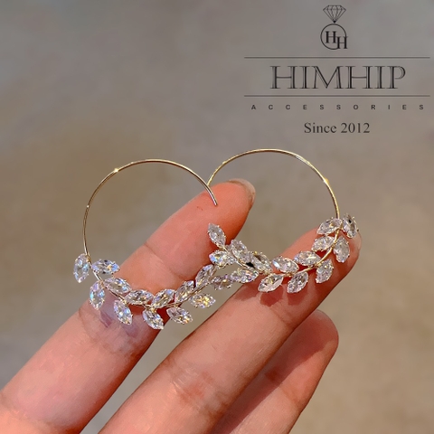 Khuyên Tai Móc Tròn HimHip Nguyệt Quế Sang Trọng HKCC Đính Phale 4x3cm