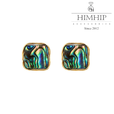 Khuyên Tai Nụ HimHip Mặt Đá Xanh Sang Trọng HKCC 1.5x1.5cm