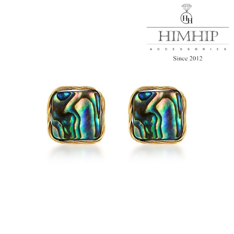 Khuyên Tai Nụ HimHip Mặt Đá Xanh Sang Trọng HKCC 1.5x1.5cm