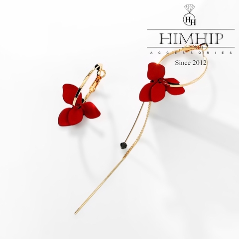 Khuyên Tai Móc Tròn HimHip Sợi Dài Phối Hoa Trạng Nguyên Quý Phái HKCC 3x12cm