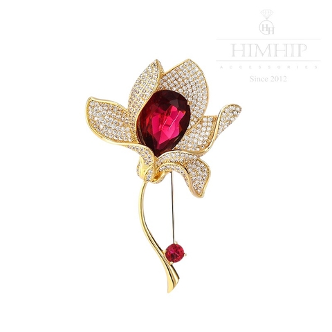 Trâm, Ghim Cài Áo HimHip Hoa Đỏ Sang Trọng HKCC Đính Phale 4*6cm