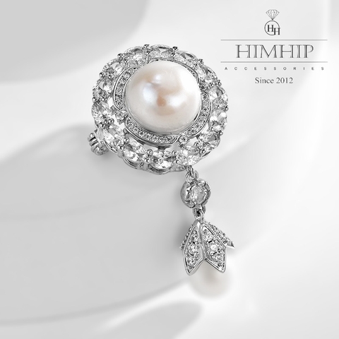 Trâm, Ghim Cài Áo Nhỏ HimHip Hoa Trắng Thả Trai Sang Trọng HKCC Đính Phale 2,2*4,5cm