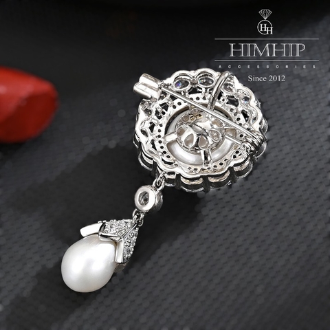 Trâm, Ghim Cài Áo Nhỏ HimHip Hoa Trắng Thả Trai Sang Trọng HKCC Đính Phale 2,2*4,5cm