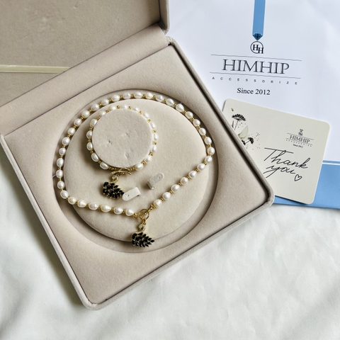 [Thiết Kế] Set Trang Sức HimHip Trai Thật 7Li Vòng Cổ 48cm, Vòng Tay 18cm Mix Mặt Khóa Thiên Nga Bóng Đêm Sang Trọng
