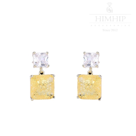 Khuyên Tai Ngắn HimHip Mặt Vuông Nhiều Màu Sang Trọng HKCC Đính Phale 1x1.9cm