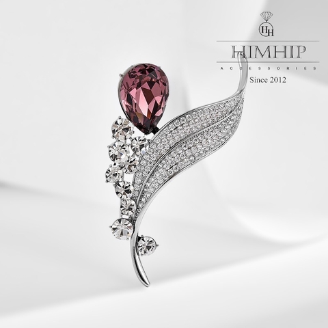 Trâm, Ghim Cài Áo HimHip Hình Lá Sang Trọng HKCC Đính Phale Tím 4*6cm
