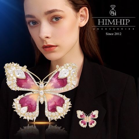 Trâm, Ghim Cài Áo HimHip Bướm Ánh Tím Sang Trọng HKCC Đính Phale 4,2*5,5cm