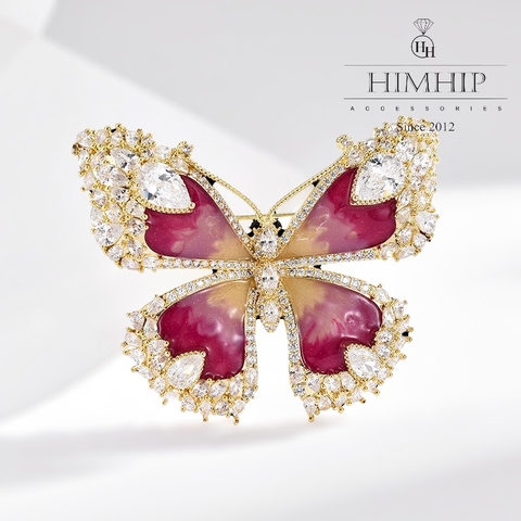Trâm, Ghim Cài Áo HimHip Bướm Ánh Tím Sang Trọng HKCC Đính Phale 4,2*5,5cm