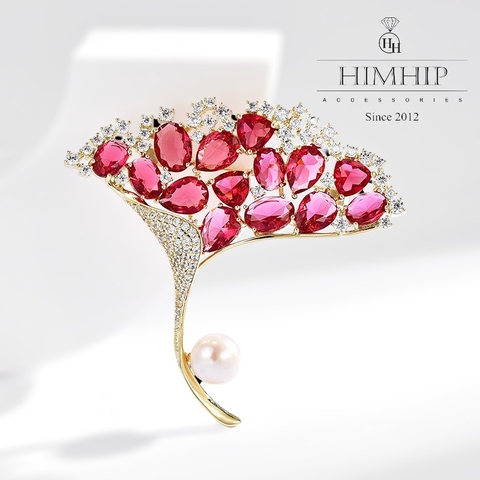 Trâm, Ghim Cài Áo HimHip Lá Sen Đỏ Thanh Lịch HKCC Đính Phale 5,4*5,2cm HPBD