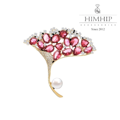 Trâm, Ghim Cài Áo HimHip Lá Sen Đỏ Thanh Lịch HKCC Đính Phale 5,4*5,2cm HPBD