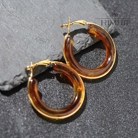 Khuyên Tai Móc Tròn HimHip HKCC Màu Mã Não Sang Trọng 0.6*4*4cm