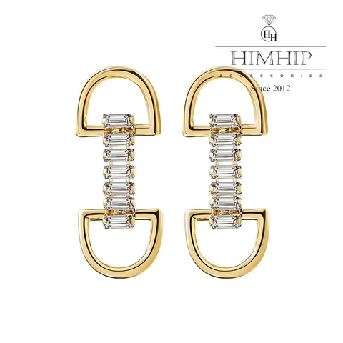 Khuyên Tai Ngắn HimHip 2 Chữ D Sang Trọng HKCC Đính Phale 3x1cm