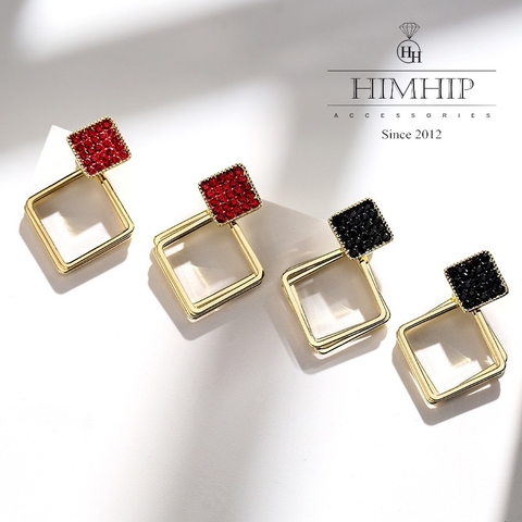 Khuyên Tai Ngắn HimHip 2 Hình Thoi Sang Trọng HKCC Đính Phale 3x2cm