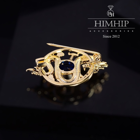 Trâm, Ghim Cài Áo HimHip Rồng Vòng Xanh Dương Sang Trọng HKCC Đính Phale 2,2*3,4cm