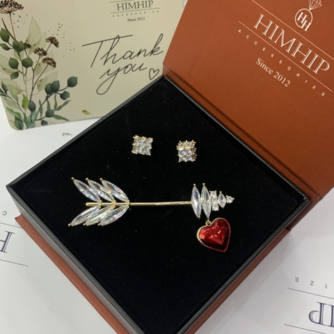 Set Quà 8/3 HimHip Khuyên Tai & Cài Áo Kèm Túi Hộp Thiệp - 70