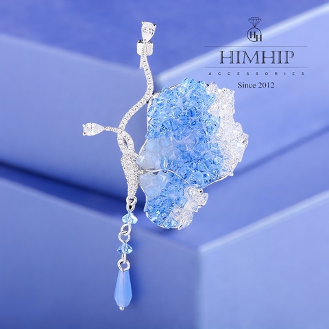 Trâm, Ghim Cài Áo HimHip Bướm Gắn Đá Tinh Xảo HKCC Đính Phale Xanh 7*4cm