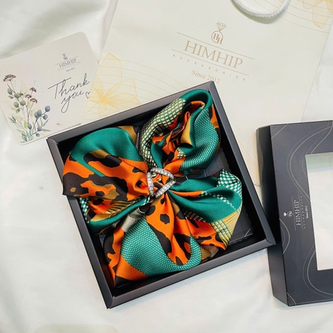 Set Quà Himhip Khăn Lụa Vuông 70x70cm & Cài Khăn Kèm Túi Hộp Thiệp - 278