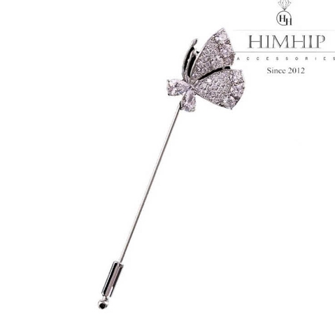 Trâm, Ghim Cài Xiên Hình Cánh Bướm Thanh Lịch HKCC Đính Đá Phale 8x2cm - Trắng