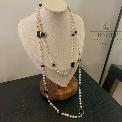 Vòng Cổ Thời Trang Himhip Hạt Giả Trai Phối Đá Đen Cổ Điển 132cm