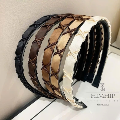 Bờm Tóc HimHip Composite Vải Trơn Đan Dây Thanh Lịch 1.3cm