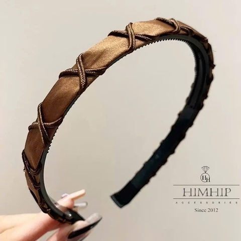 Bờm Tóc HimHip Composite Vải Trơn Đan Dây Thanh Lịch 1.3cm