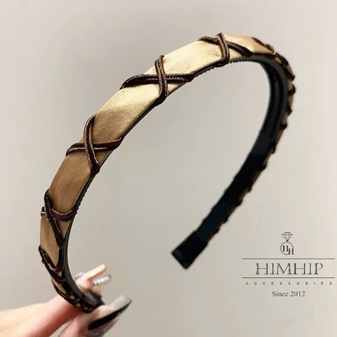 Bờm Tóc HimHip Composite Vải Trơn Đan Dây Thanh Lịch 1.3cm