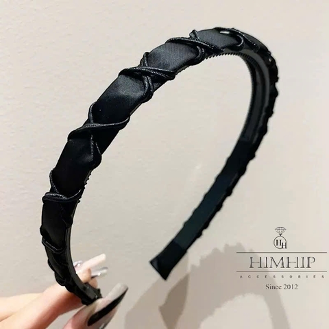 Bờm Tóc HimHip Composite Vải Trơn Đan Dây Thanh Lịch 1.3cm
