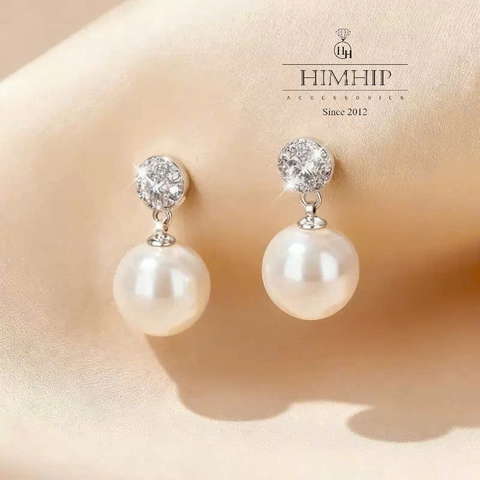 Set Trang Sức HimHip Vòng Cổ  & Khuyên Tai Ngắn Mặt Tinh Thể Ngọc Trai Kèm Túi Hộp Thiệp - 105