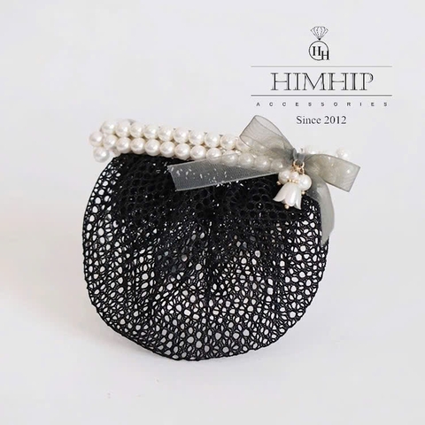 Kẹp Bối, Búi Lưới HimHip Sóng Đôi Giải Trai Gắn Nơ Hoa Chuông Thanh Lịch 9.7x1.7cm