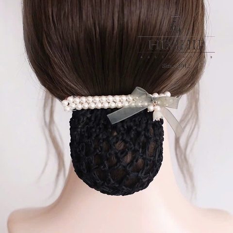 Kẹp Bối, Búi Lưới HimHip Sóng Đôi Giải Trai Gắn Nơ Hoa Chuông Thanh Lịch 9.7x1.7cm