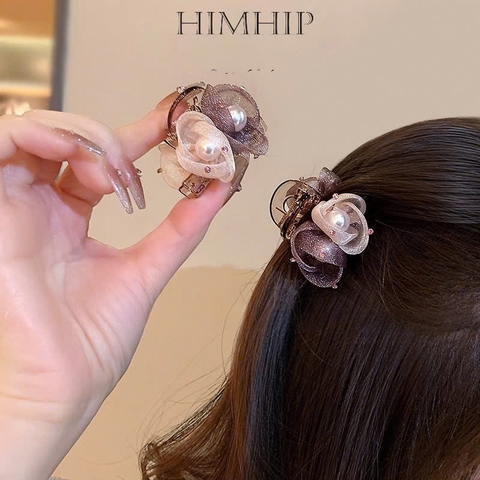 Kẹp Càng Cua HimHip 2 Hoa Voan Nhỏ Nụ Giả Trai Phối Phale 8 Răng 4.5x3.5cm Loại 1