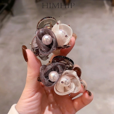 Kẹp Càng Cua HimHip 2 Hoa Voan Nhỏ Nụ Giả Trai Phối Phale 8 Răng 4.5x3.5cm Loại 1