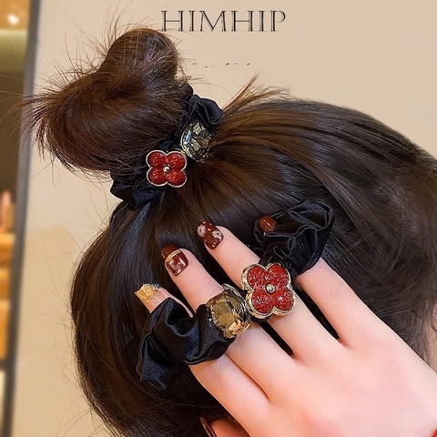 Dây Buộc Tóc HimHip Vải Nhún Charm Hoa Lộc Gắn Đá Phale Sang Trọng 2.3cm