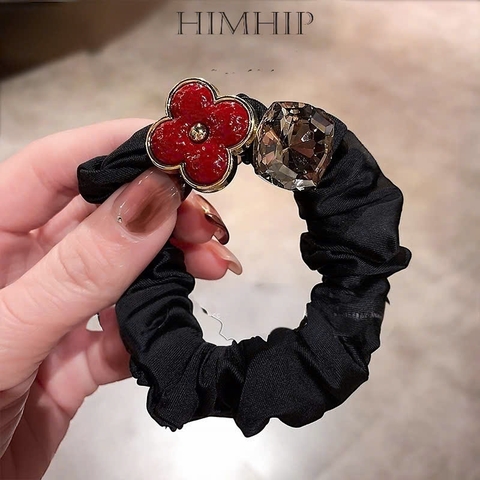 Dây Buộc Tóc HimHip Vải Nhún Charm Hoa Lộc Gắn Đá Phale Sang Trọng 2.3cm
