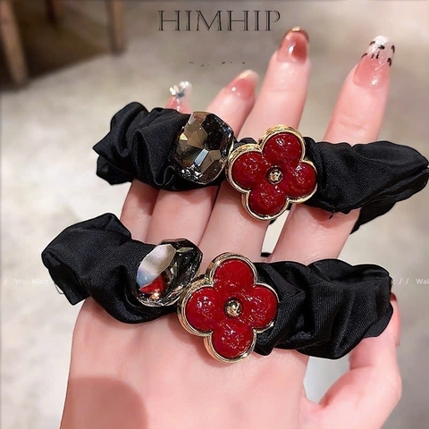 Dây Buộc Tóc HimHip Vải Nhún Charm Hoa Lộc Gắn Đá Phale Sang Trọng 2.3cm