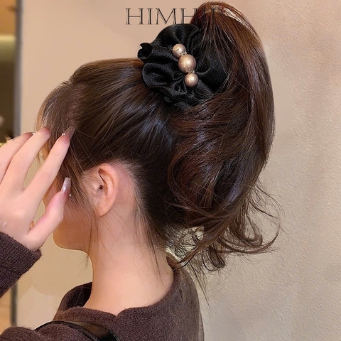 Kẹp Càng Cua HimHip Composite Vải Nơ Dập Nổi Gắn Hạt Giả Trai 9.5x7.5cm