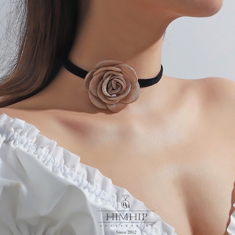 Choker HimHip Bản Dây Gắn Bông Hồng Thanh Lịch 30+7cm