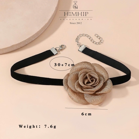 Choker HimHip Bản Dây Gắn Bông Hồng Thanh Lịch 30+7cm