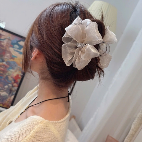 Kẹp Càng Cua HimHip Composite Hoa Vải Nơ Gắn Khóa Phale Thanh Lịch 11x9cm