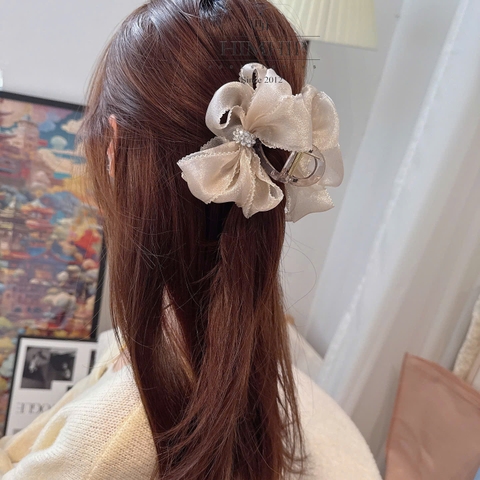 Kẹp Càng Cua HimHip Composite Hoa Vải Nơ Gắn Khóa Phale Thanh Lịch 11x9cm