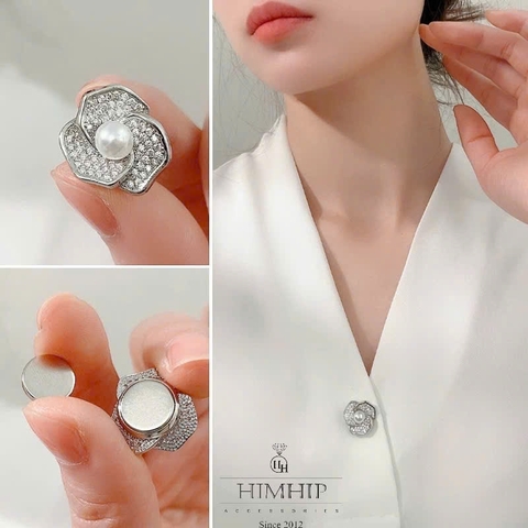 Pin Cài Tự Hít HimHip HKCC Hoa Trà Nhỏ Nụ Giả Trai Gắn Hạt Phale 1.5cm