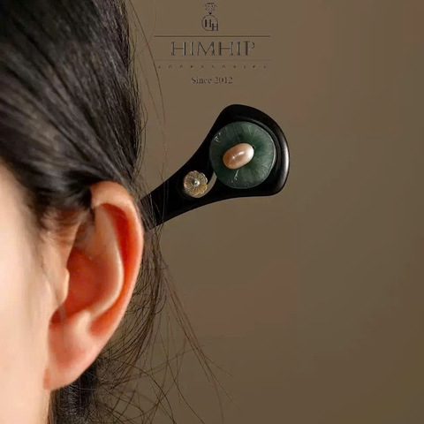 Trâm Cài Tóc HimHip Ngọc Đề Lục Lá Liên Hoa Kèm Hộp Phụ Kiện Áo Dài