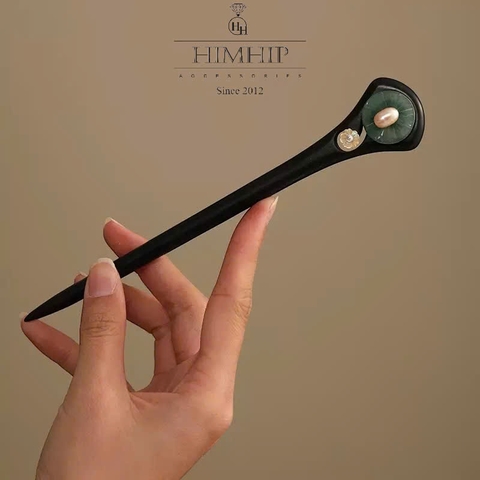 Trâm Cài Tóc HimHip Ngọc Đề Lục Lá Liên Hoa Kèm Hộp Phụ Kiện Áo Dài