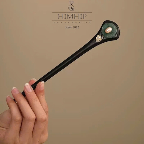 Trâm Cài Tóc HimHip Ngọc Đề Lục Lá Liên Hoa Kèm Hộp Phụ Kiện Áo Dài