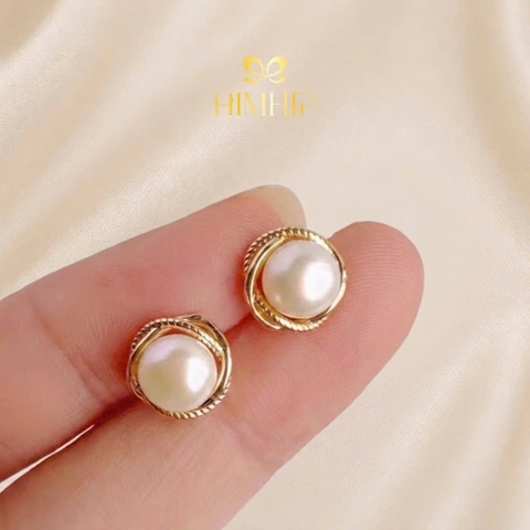 Khuyên Tai Nụ HimHip HKCC Nụ Trai Thật Phối Viền Hoa 0.8cm