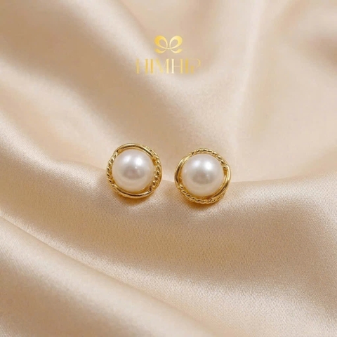 Khuyên Tai Nụ HimHip HKCC Nụ Trai Thật Phối Viền Hoa 0.8cm