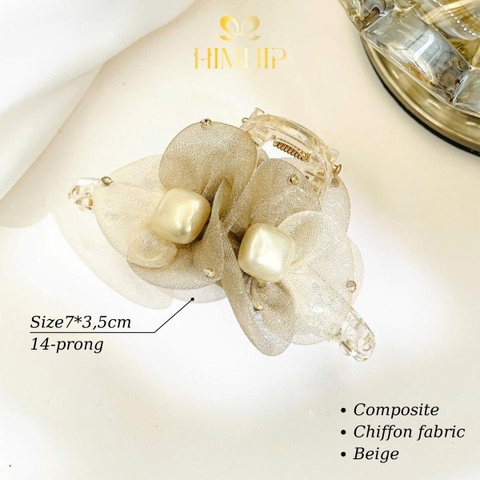 Kẹp Càng Cua HimHip Composite Hoa Voan Đôi Nụ Vuông Thanh Lịch 14 Răng 7x3.5cm