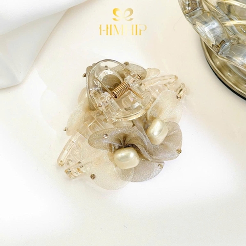 Kẹp Càng Cua HimHip Composite Hoa Voan Đôi Nụ Vuông Thanh Lịch 14 Răng 7x3.5cm