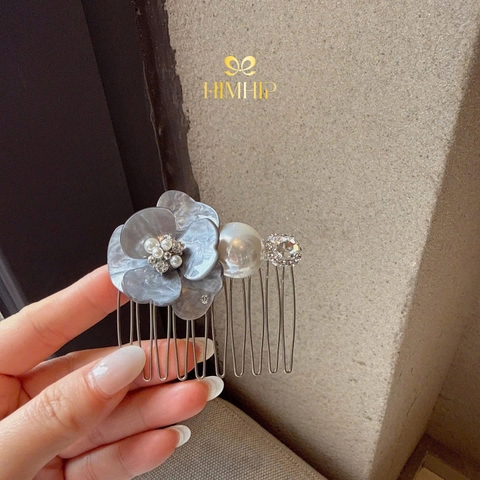 Xước Tóc HimHip HKCC Hoa Mẫu Đơn Nụ Phale Gắn Hạt Giả Trai 10 Răng 6.5x6.5cm